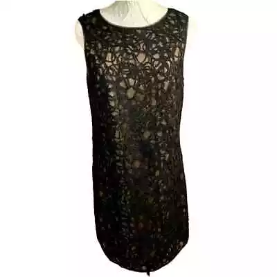 Max Studio Black Sleeveless Knee Length Dress Size M Embroidered Floral Lace  • $24.95