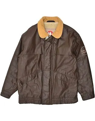 MURPHY & NYE Mens Sherpa Jacket UK 40 Large Brown Cotton AL10 • £37.55