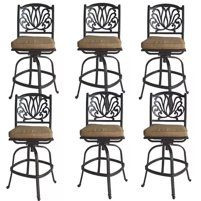 Outdoor Bar Stools Set Of 6 Swivels Seat Cast Aluminum Patio Furniture Sunbrella • $1998