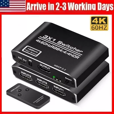 3 Port Mini HDMI Switcher Splitter 4K*2K 3D 3 In 1 Out HDMI Switch With Remote • $21.80