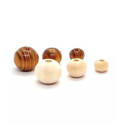 NATURAL WOODEN CRAFT BEADS - WOOD BURLY CRAFT BEADS 6mm 8mm OR 10mm • £2.99