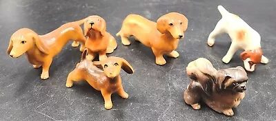 6 Vtg Miniature Porcelain Bone China Dachshund Pekingese Hound Dog Figures Lot • $24.99