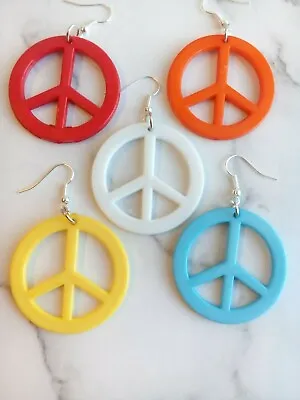 Large Peace Earrings 4cm Wide Choose Bright Colour Kitsch 70s Hippiie Fun Summer • £3.99