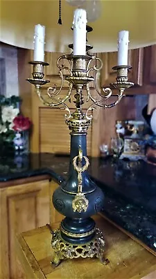 RARE Antique ORNATE French Empire Brass/ Bronze Metal Bouillotte Candelabra Lamp • $795