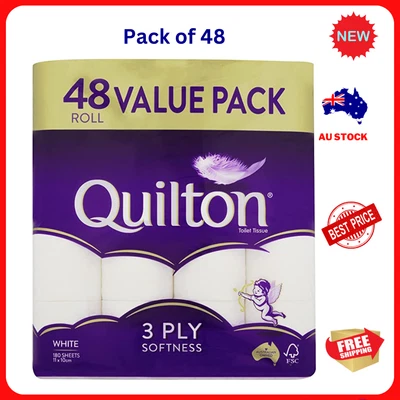$39.95 • Buy 48x Quilton Toilet Paper Tissue Rolls 3-Ply 180 Sheets - Best Price