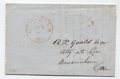 1847 Gardiner ME Red CDS And 5 Rate Handstamp Stampless Folded Letter [6432.108] • $9.99