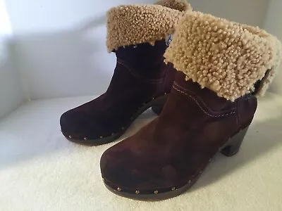 Ugg Womens Amoret Size 9 Anke Boots Brown Leather Suede Heels 1003373 • $34