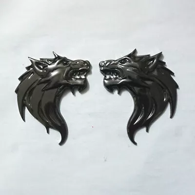 Pair Glossy Black Wolf Head Metal Badge Sticker Decal Emblem Motors Car 3D Sport • $14.98