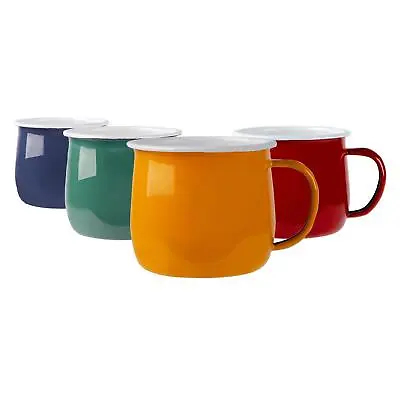 Coloured Enamel Belly Mugs Metal Camping Tea Coffee Cups 375ml 4 Colours • £15