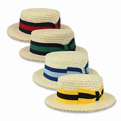 Men's Straw Boater Hat Skimmer Barbershop Sailor Size S M L XL Authentic New • $49.99
