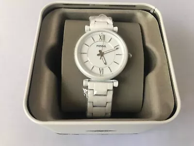 New Fossil Carlie White Tonestainless Steelsilver Accentbracelet Watch Es4401 • $119.99