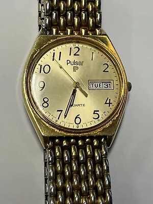 Working Vintage Late 1980's Or Early 1990's Men's Gold Pulsar Quartz Watch EX • $60