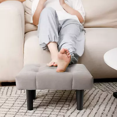 Small Footstool Ottoman Velvet Wooden Foot Stool Ottoman With Wood Legs Grey • $41.29