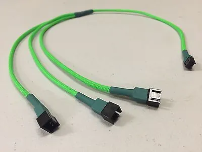 Shakmods 3 Pin Fan To 3 Ways Y Splitter 60cm Green Sleeved Extension Cable PSU • $8.70