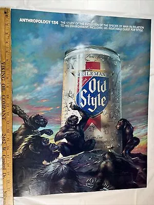 1982 Old Style Beer Poster Anthropology 134 Apes Man Cave 22”x17” RARE VTG • $28