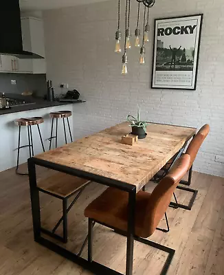 £229.99 • Buy NEW Solid Mango Wood Rectangular Dining Table With Steel Frame Industrial Rustic