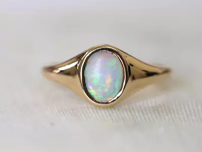 Ethiopian Opal Ring 14k Gold Vermeil Ring Opal Signet Ring Solid Gold Ring • $52.50