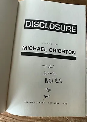 Michael Crichton Disclosure Signed First Edition 1994 Hc/dj Psychologic Thriller • $69.99