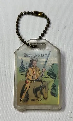 Vintage Davy Crockett On Horseback Plastic Keychain Color Art • $12.99