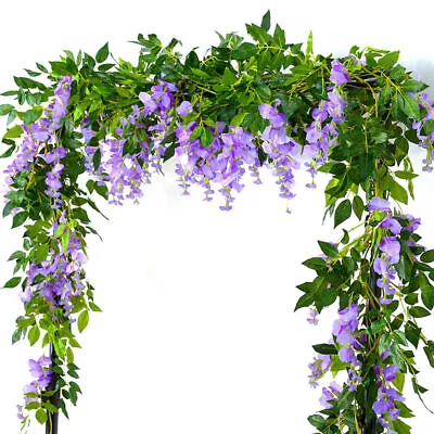 2X7FT Artificial Wisteria Vine Garland Plant Foliage Trailing Flower Home Decor • £7.49