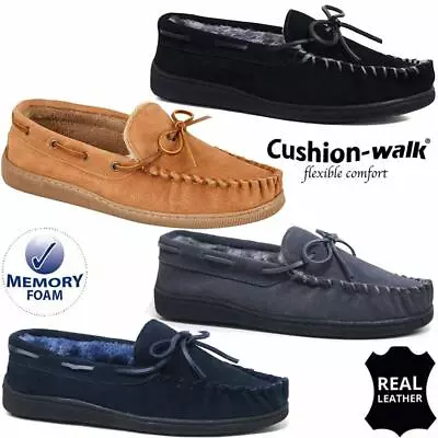 Mens Genuine Suede Leather Moccasin Slippers Loafers Warm Lined Shoes Sizes 6-12 • £17.95