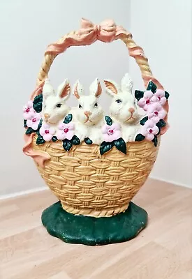 Cast Iron Door Stop Easter Basket Rabbits Flowers Garden Spring Decor • £27.99