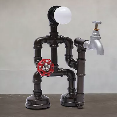 Industrial Robot Steampunk Iron Pipe Desk Table Lamp Retro Vintage Light Decor • $37.05