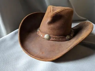 MINNETONKA Leather SILVERTON Brown Hat L Outback WESTERN Australian Cowboy • $39.95
