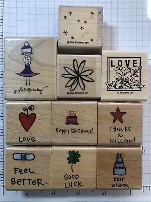 Assortment Of Stamps 10 Wood Mount Rubber Stamps • $8.45