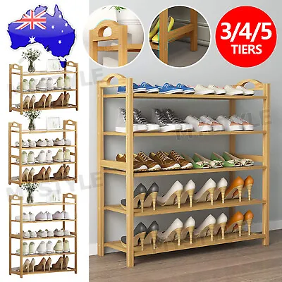 $25.95 • Buy Bamboo Shoe Rack Storage Wooden Organizer Shelf Stand 3/4/5 Tiers Layers AU