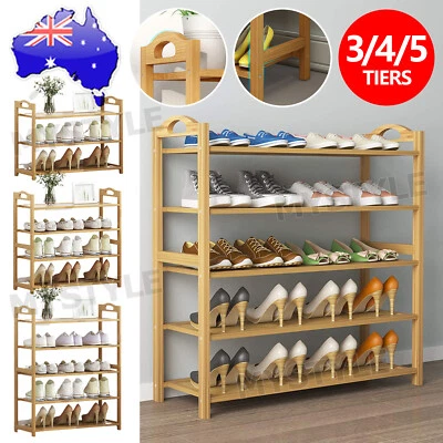 $25.95 • Buy Bamboo Shoe Rack Storage Wooden Organizer Shelf Stand 3/4/5 Tiers Layers AU