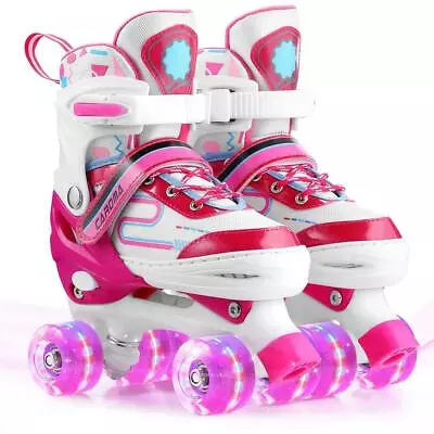 Roller Skates Kids Adjustable Size L Skates For Girls/Boy W/ 4 Light Up Wheels • $27.99