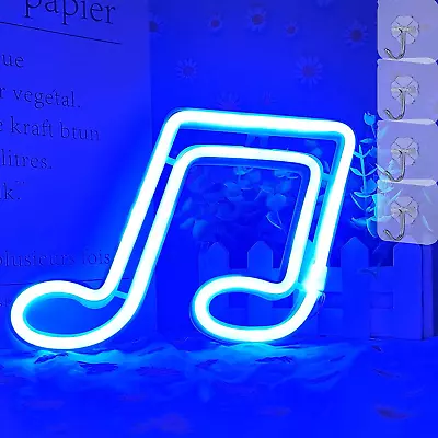  Music Note Neon Signs Blue LED Neon Light USB Or Battery Operated Music Note  • $15.99