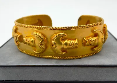 Vintage Unique Ancient Inspired Gold Tone Cuff Bracelet Museum Sword Hilt Indo • $35