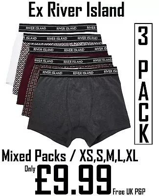 Mens Boxer Shorts 3 Pack Ex River Island Cotton Hipsters Rrp £15 Mix Packs New • £9.99