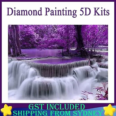 Purple Waterfall Diamond Painting 5D Kits Full Drill Embroidery Decor DIY Gifts • $6.82