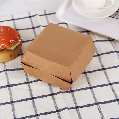 Burger Lunch Box Kraft Paper Box Disposable Burger Food Box Takeaway Package Wes • £33.34