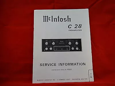 McIntosh C 28 Preamplifier Service Manual • $42.98