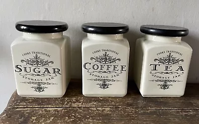 Vintage Style Cooks Traditional Tea Coffee Sugar Storage Jars • £21