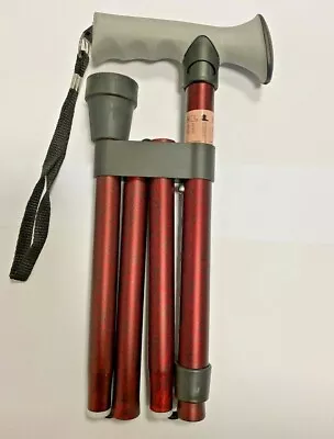 Cheap Factory Seconds Soft Grip Handle Folding Height Adjust Walking Stick Red • £9.99