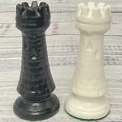 2 Vintage Duncan Porcelain Ceramic White & Black Rook Castle Chess Pieces Lot • $34.99