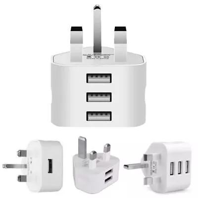 Universal Mains UK Plug 3Pin Wall Charger Adapter 1/2/3USB Port USB ChargingPlug • £2.39