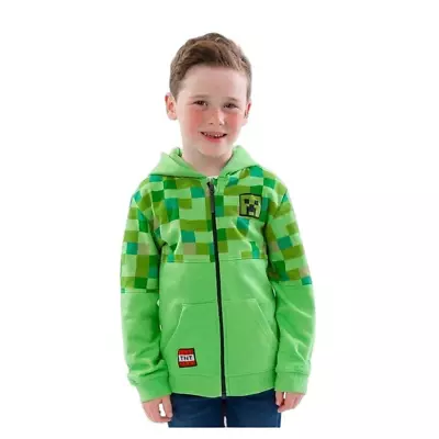 Minecraft Boys Full Zip Creeper Hoodie Green Size 8 Hooded Sweatshirt NEW • $24.99