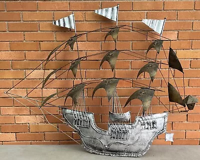 Vintage Metal Spanish Pirate Ship Boat Wall Hanging Mid Century Modern Mexico • $375