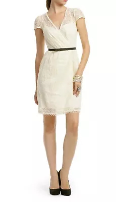 Milly | Ivory Lace Flutter Dress W/ Black Belt | Women’s | Size: 0 • $59.99