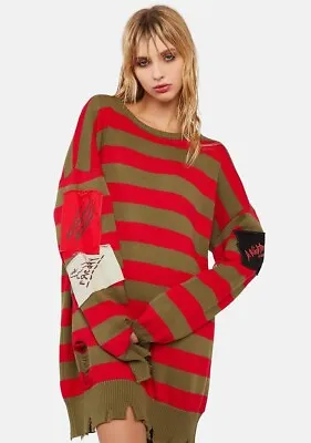 £29.11 • Buy DOLLS KILL Total Slasher Oversized Sweater Dress Freddy Krueger HORROR L NWT