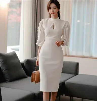 Women's 2023 Fashion Mock Neck Cutout Puff Sleeves Hip Package Pencil Dress • $30.38