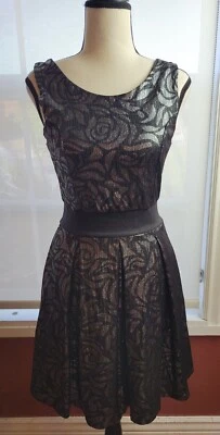 $5 • Buy Yellow Star Black & Silver Skater Dress Rose Pattern Fit & Flare Swing Dress