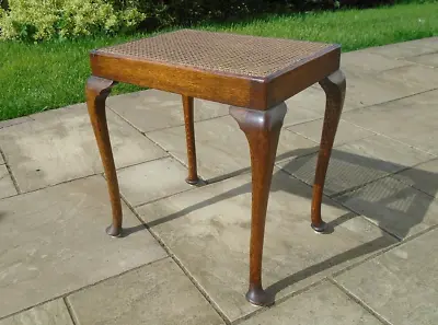 £59.99 • Buy Vintage Oak Bergere Seat Dressing Table Stool Queen Anne Leg Rattan Wicker Piano