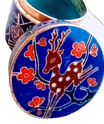🦌VTG/EST CLOISONNE REINDEER Micro Trinket Box Hand Paint Enamel Brass Christmas • $19.99